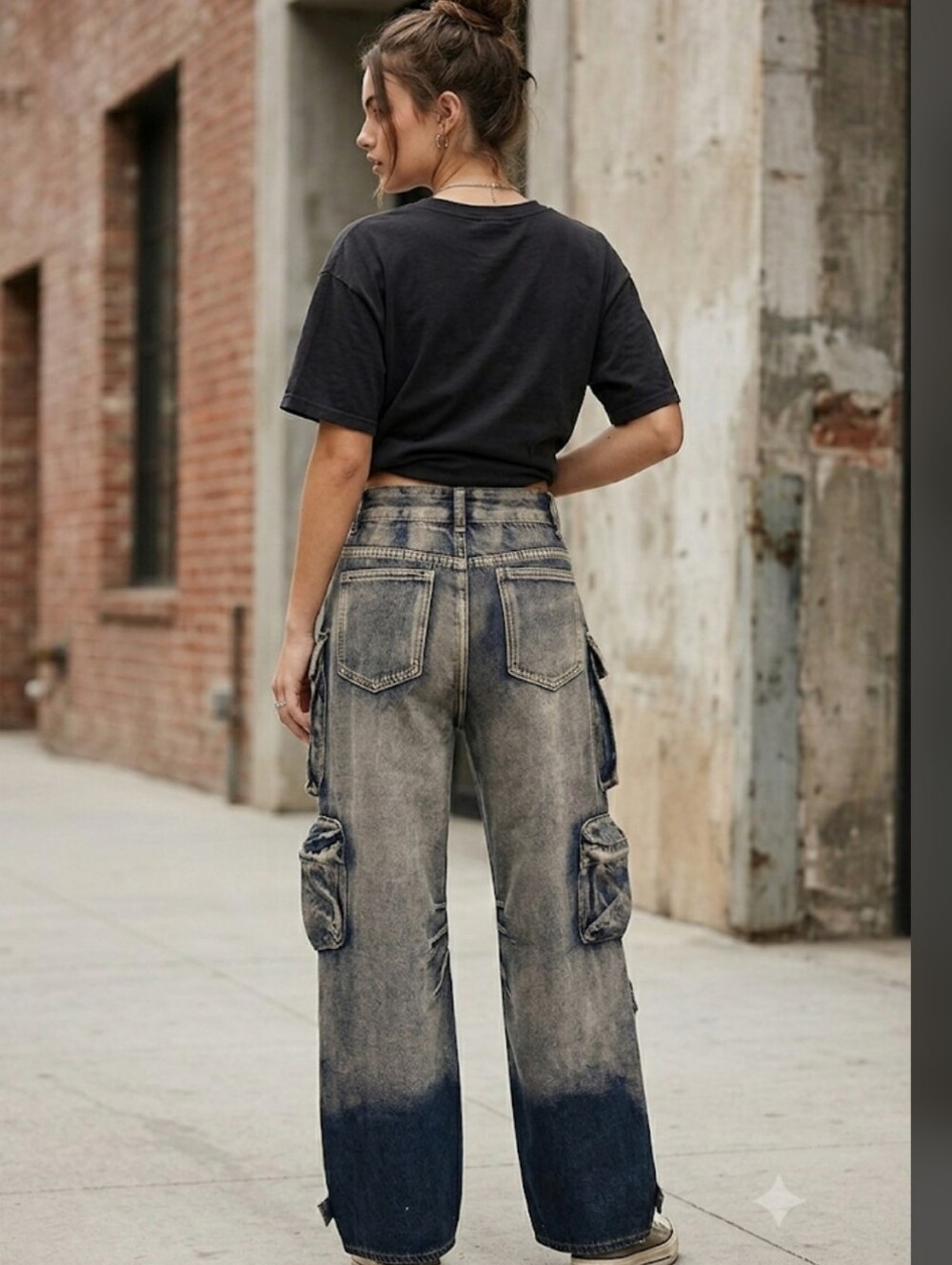 Ombre Multi Pocket Wide Leg Cargo Jeans By Micas Size XL - Picture 2 of 15